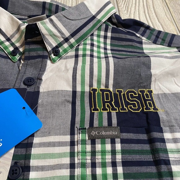 Columbia Notre Dame Fighting Irish LS Button Down Shirt Mens XL Plaid NWT - Picture 1 of 13
